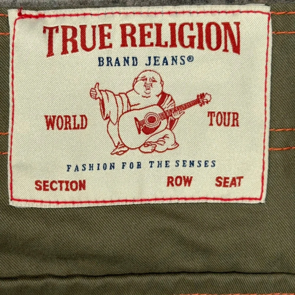 True Religion Cargo Pants Mens 38 Olive Green Twill Orange Stitching 108335 NWT